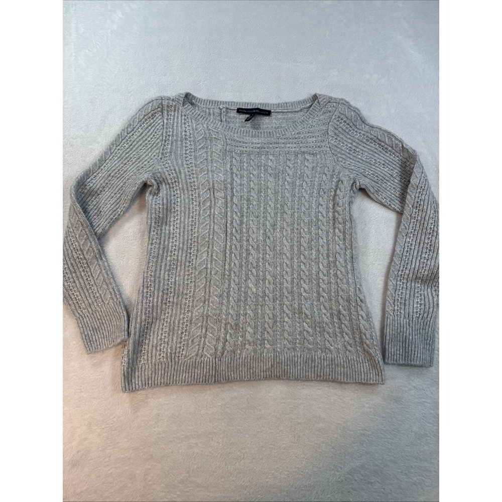 White House Black Market Womens Silver Sweater Sz Small Cable Knit Pullover Wool